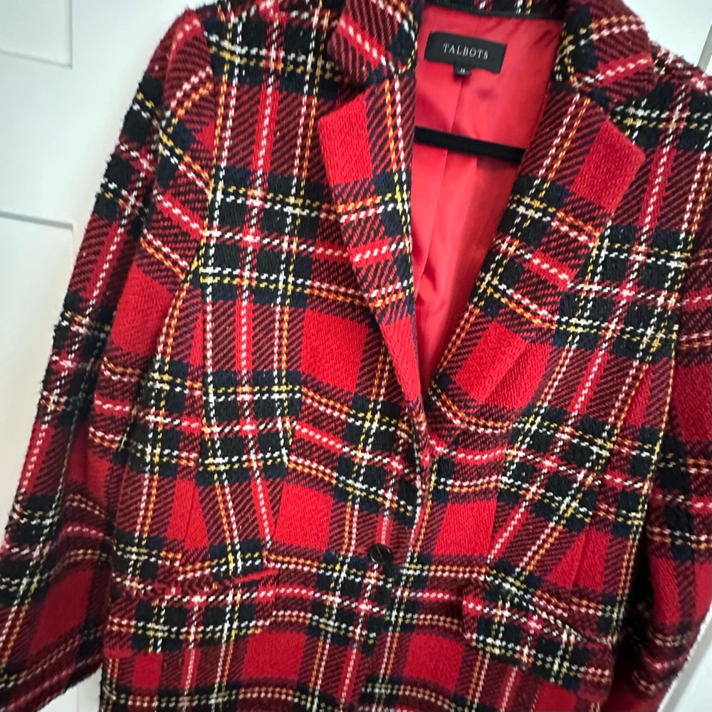 Talbots Red Black Plaid Wool-Blend Blazer